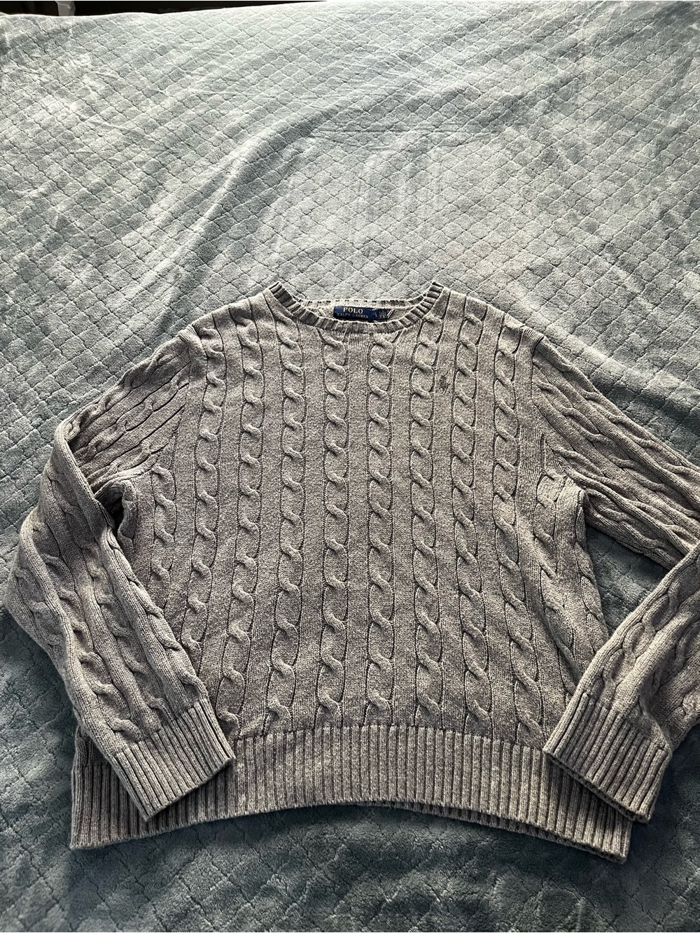 Ralph Lauren Light Gray Cable-Knit Crewneck Sweater